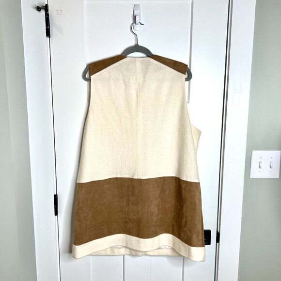 Chico's Women's Cream Textured Wool Long Vest With Snaps Faux Suede Panel XL - Picture 8 of 8
